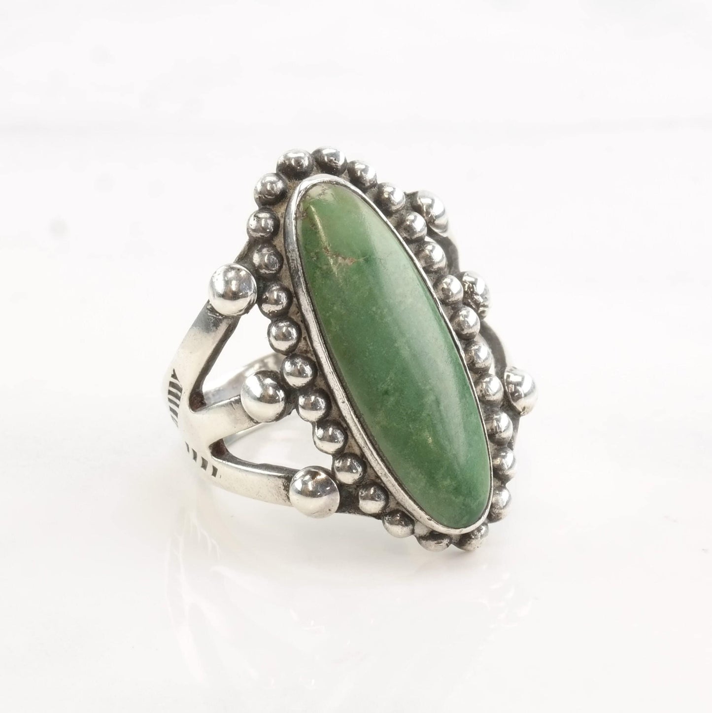 Fred Harvey Era Silver Ring Cerrillos Turquoise Oval Sterling Size 8 1/4