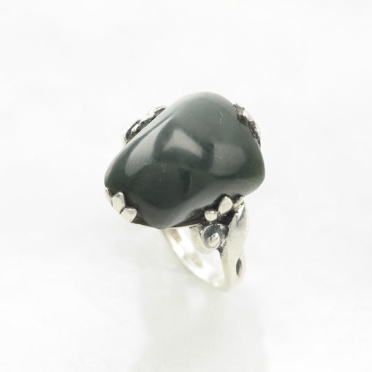 Art Nouveau Green Bloodstone Silver Ring Sterling Size 7