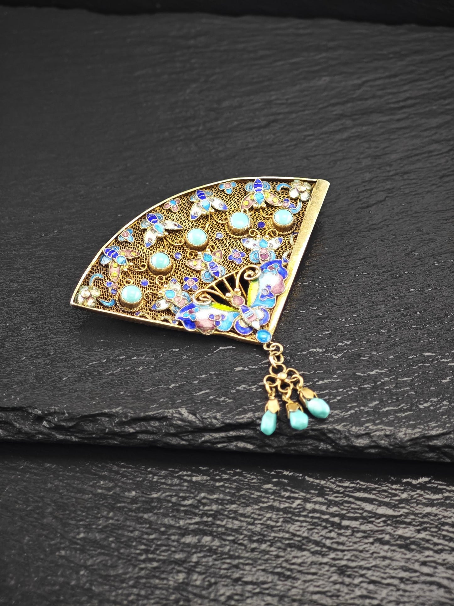 Chinese Enamel Gilt, Brooch Sterling Silver