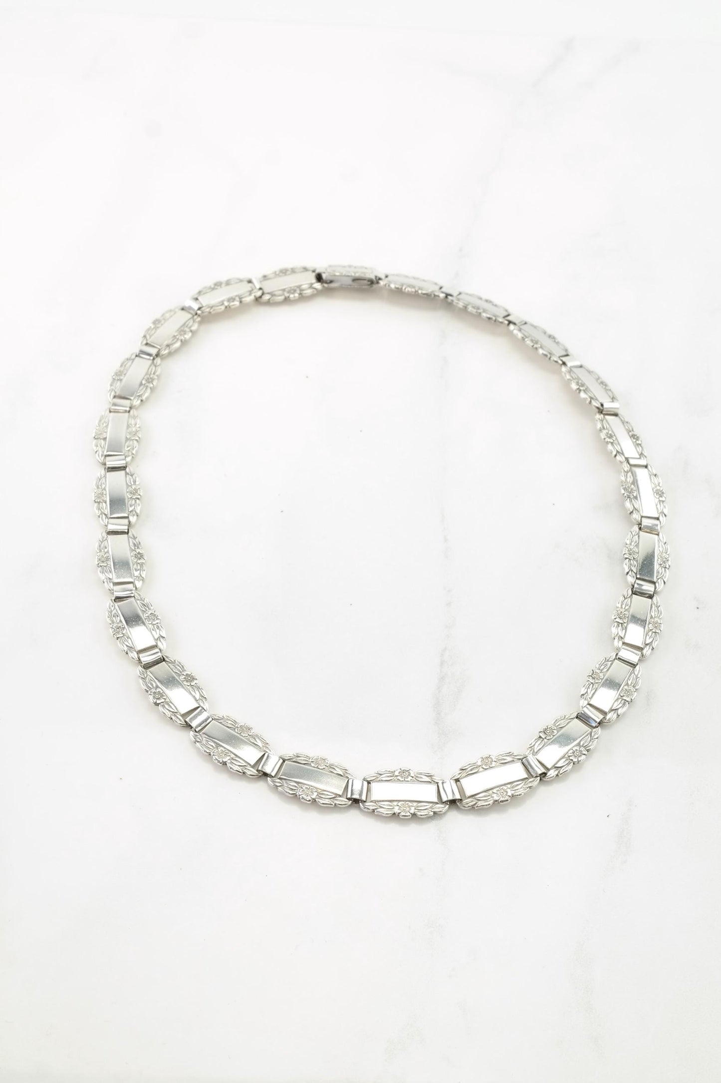 WWII Era Sterling Silver "Forget Me Not" Choker Necklace | 1940s | Engravable