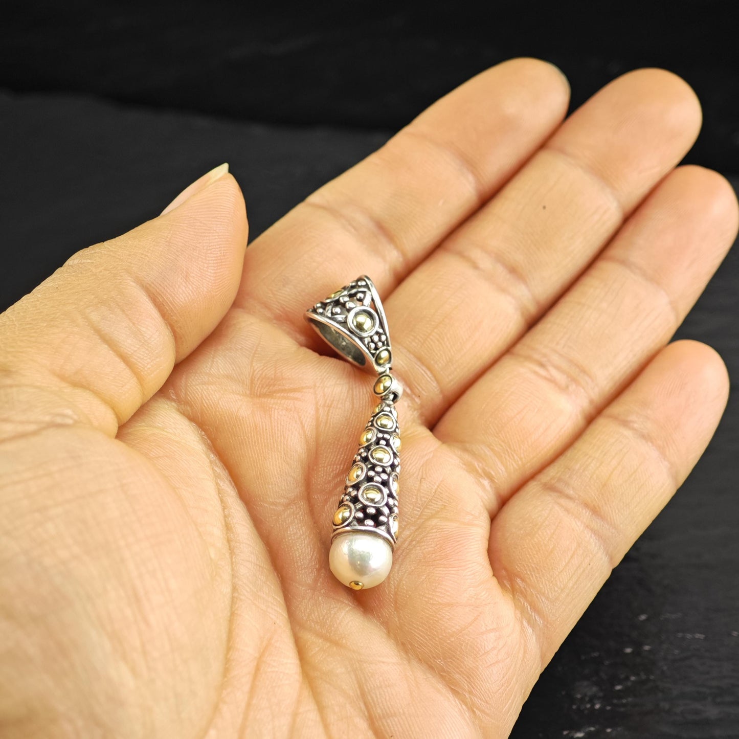 John Hardy 18K Gold Accents, Pearl Sterling Silver Pendant P3040