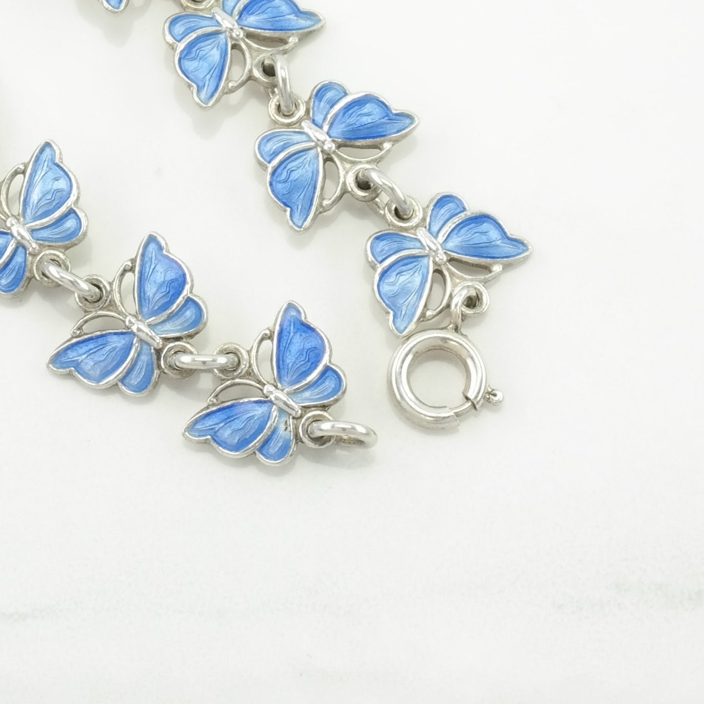 Denmark Sterling Silver Link Bracelet Blue Enamel Butterfly