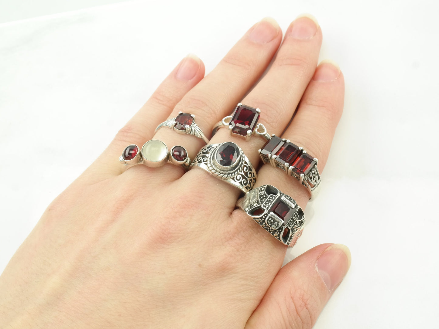 Sterling Silver Red Garnet Rings Size 7 Variety