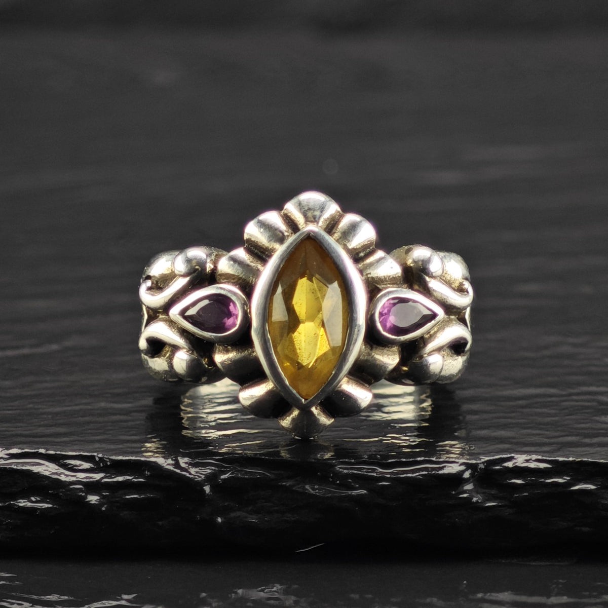 Citrine Garnet Sterling Silver Ring Sz 9 R6875