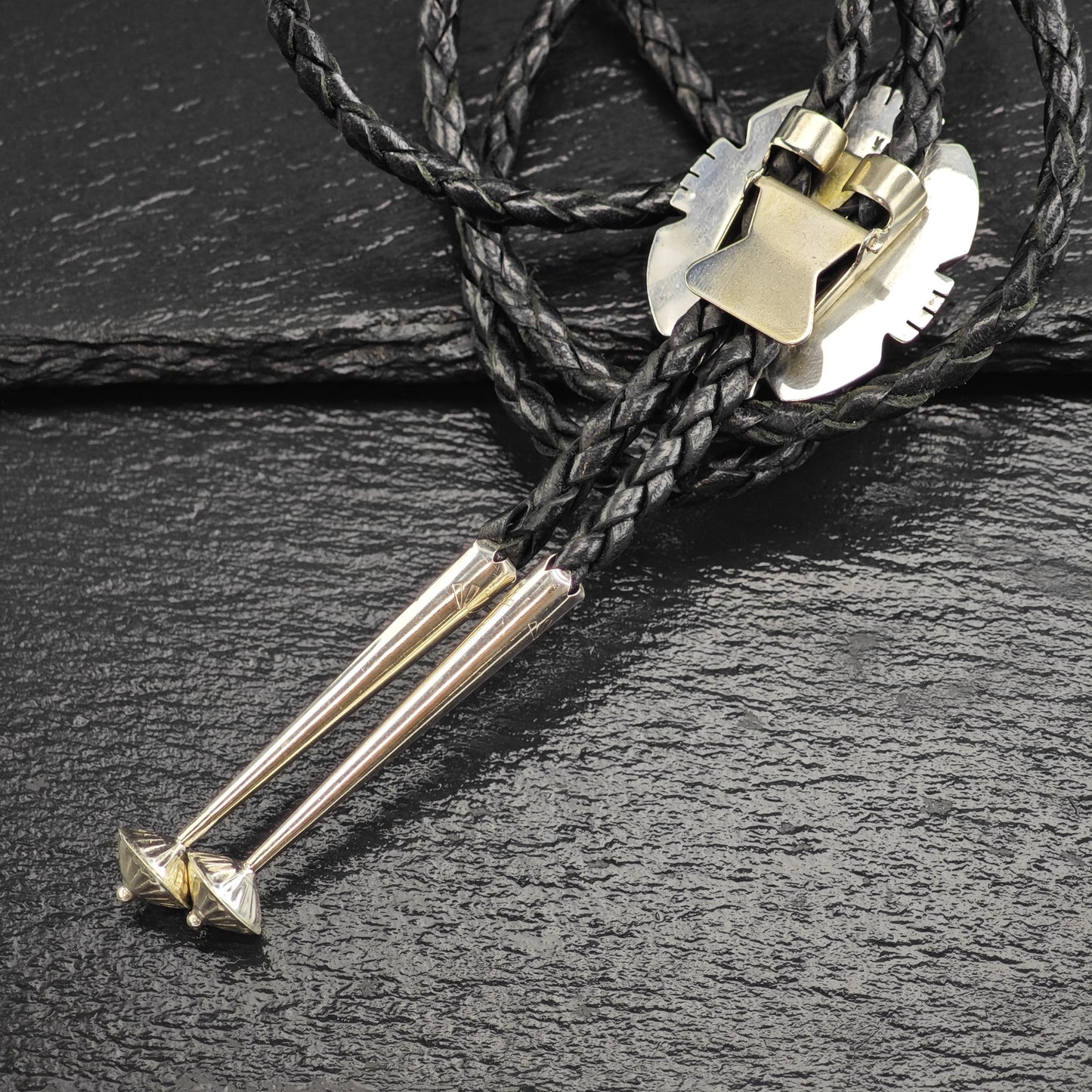 Vintage Native American Sterling Silver Sleeping Beauty Turquoise Bolo Tie Necklace N2745