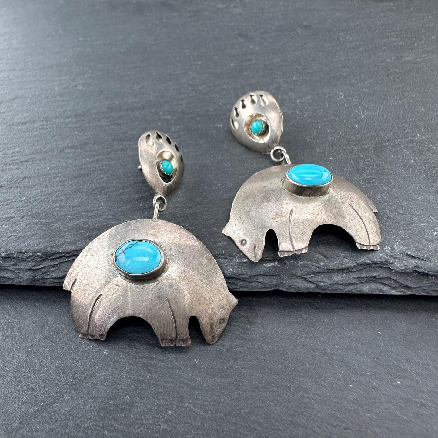 Native American, Turquoise Bear Stud/Dangle Earrings Sterling Silver