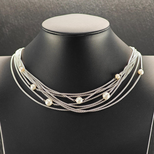 David Yurman Multi-Strand 18" Pearl Necklace Sterling Silver
