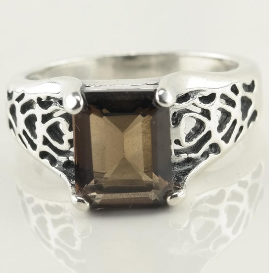 Vintage Sterling Silver Brown Quartz Ring Size 8