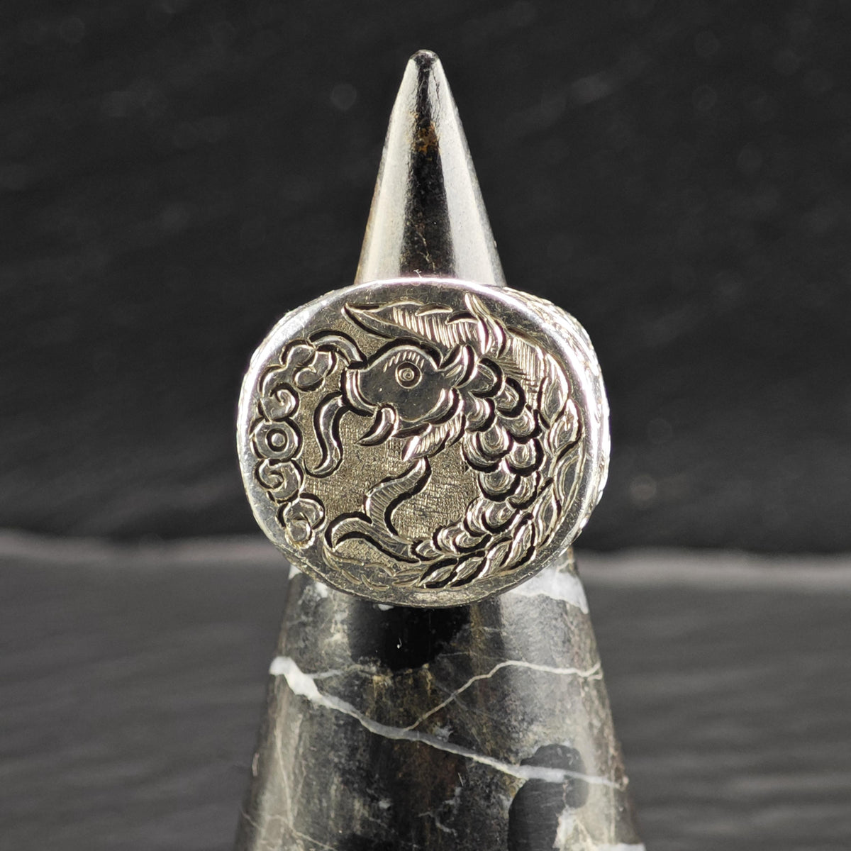 Heavy Koi Fish Sterling Silver Ring Sz 8 1/4 R6877