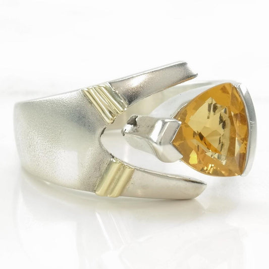 Vintage Sterling Silver Ring Citrine 14K Gold Accent Size 6