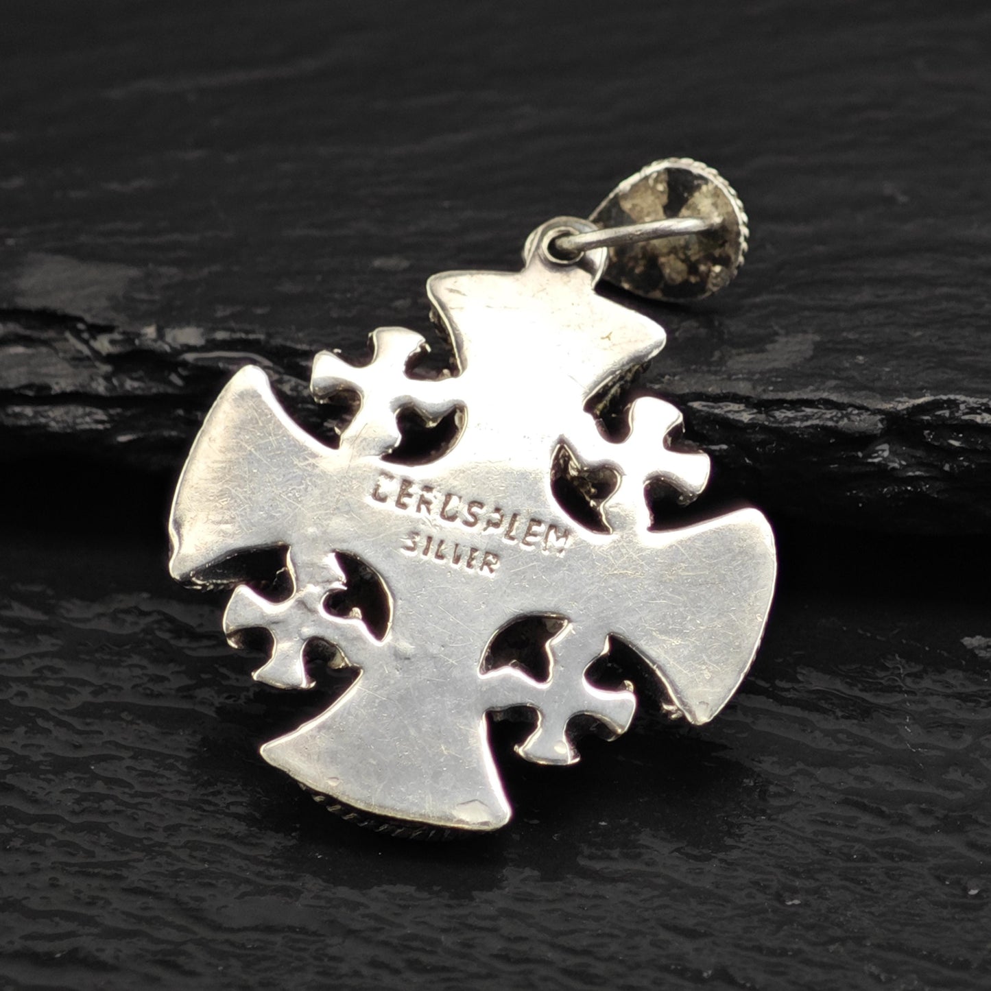 Blue Stone Jerusalem Cross Pendant Sterling Silver P3074