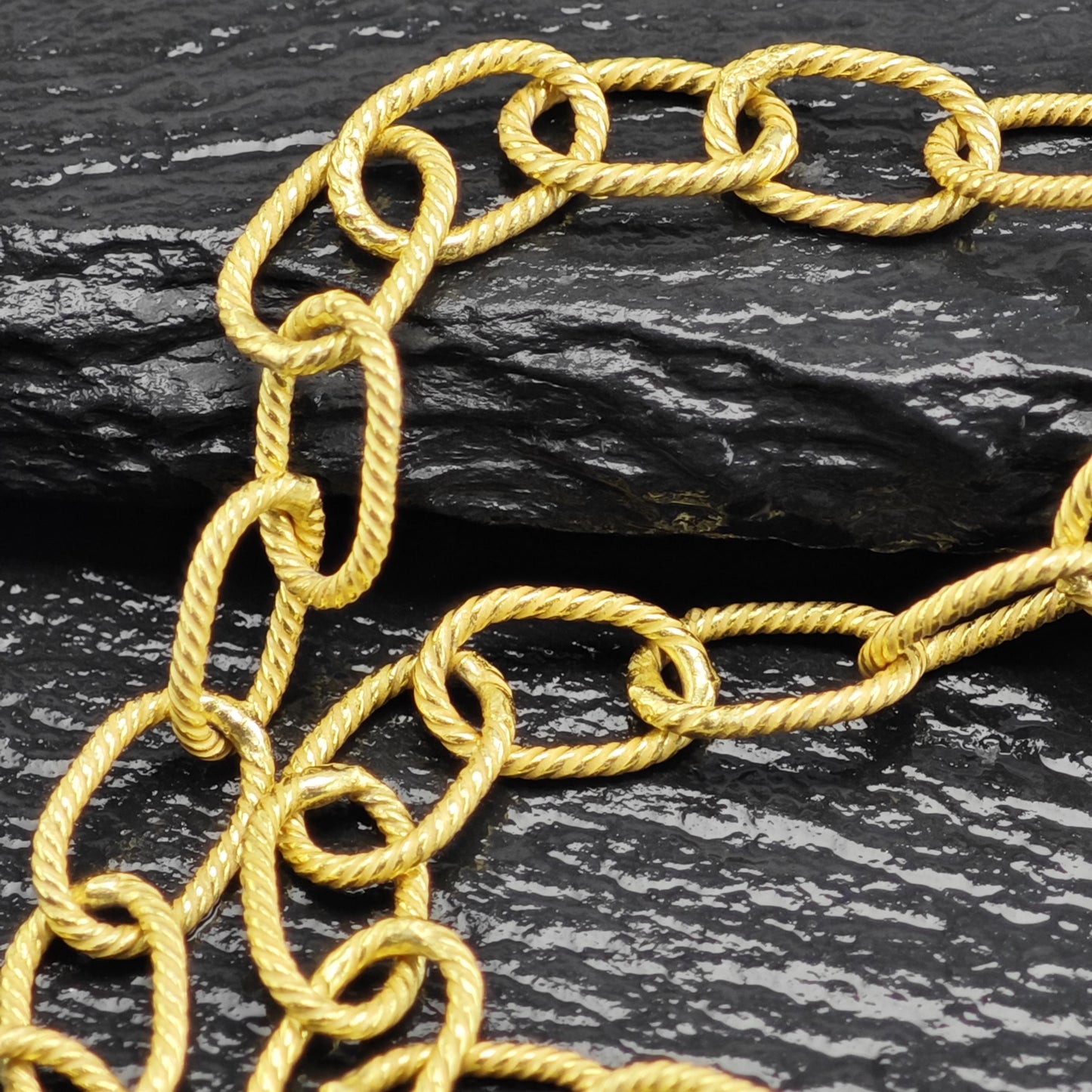 Gold Plated Twisted Oval Link Chain Sterling Silver Necklace N2753