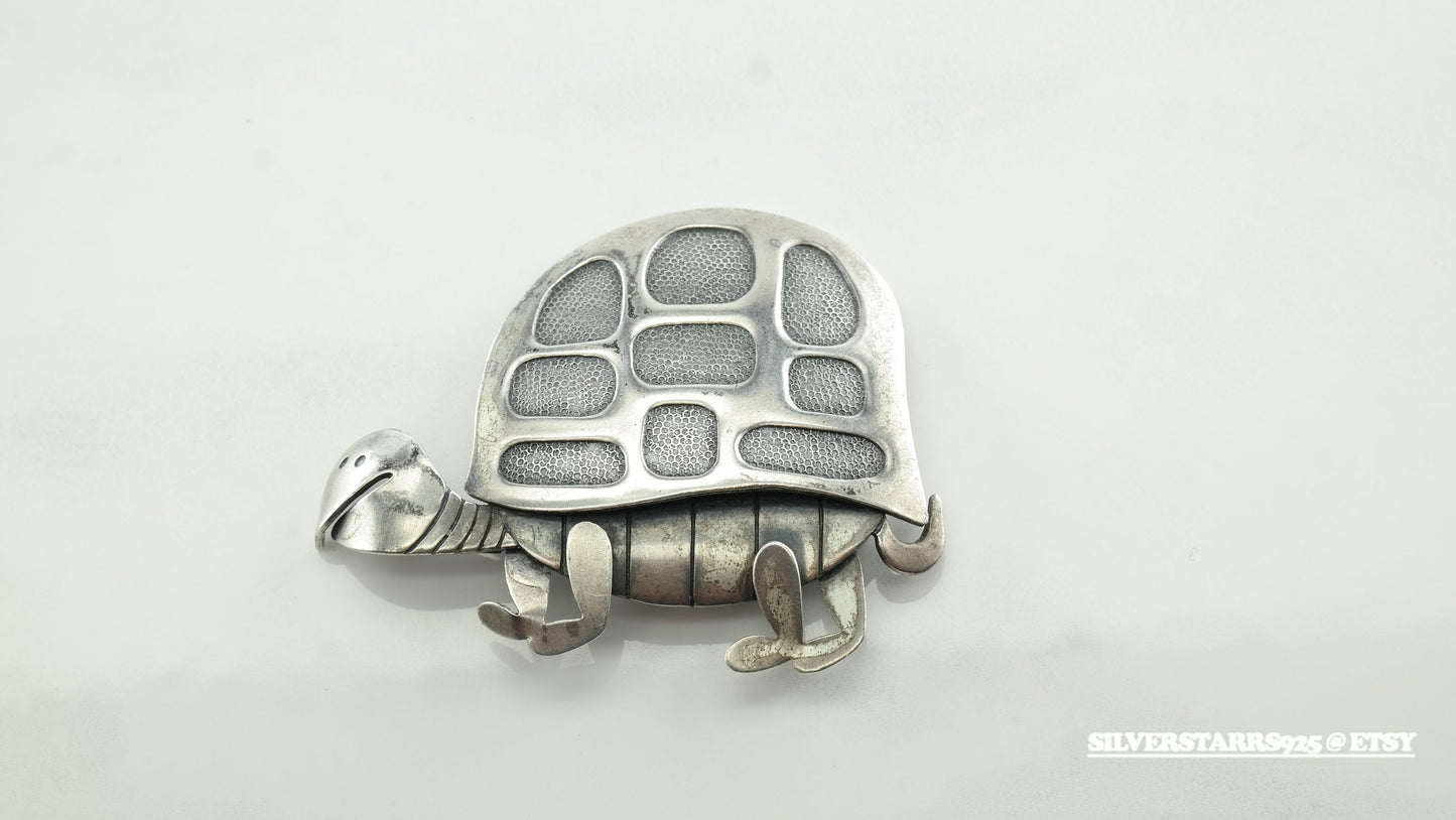 Vintage Silver Brooch Sterling Turtle