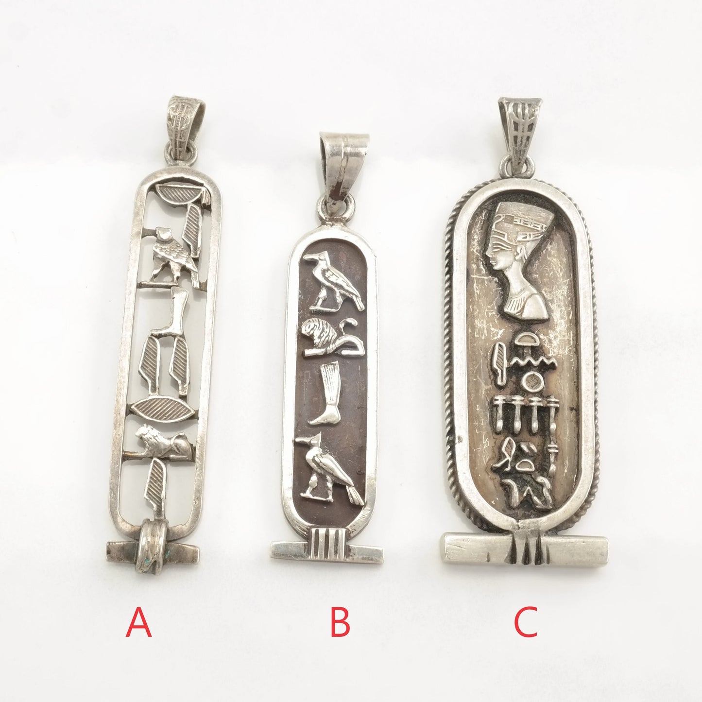 Vintage Egyptian Cartouche Hieroglyphs Sterling Silver Pendant