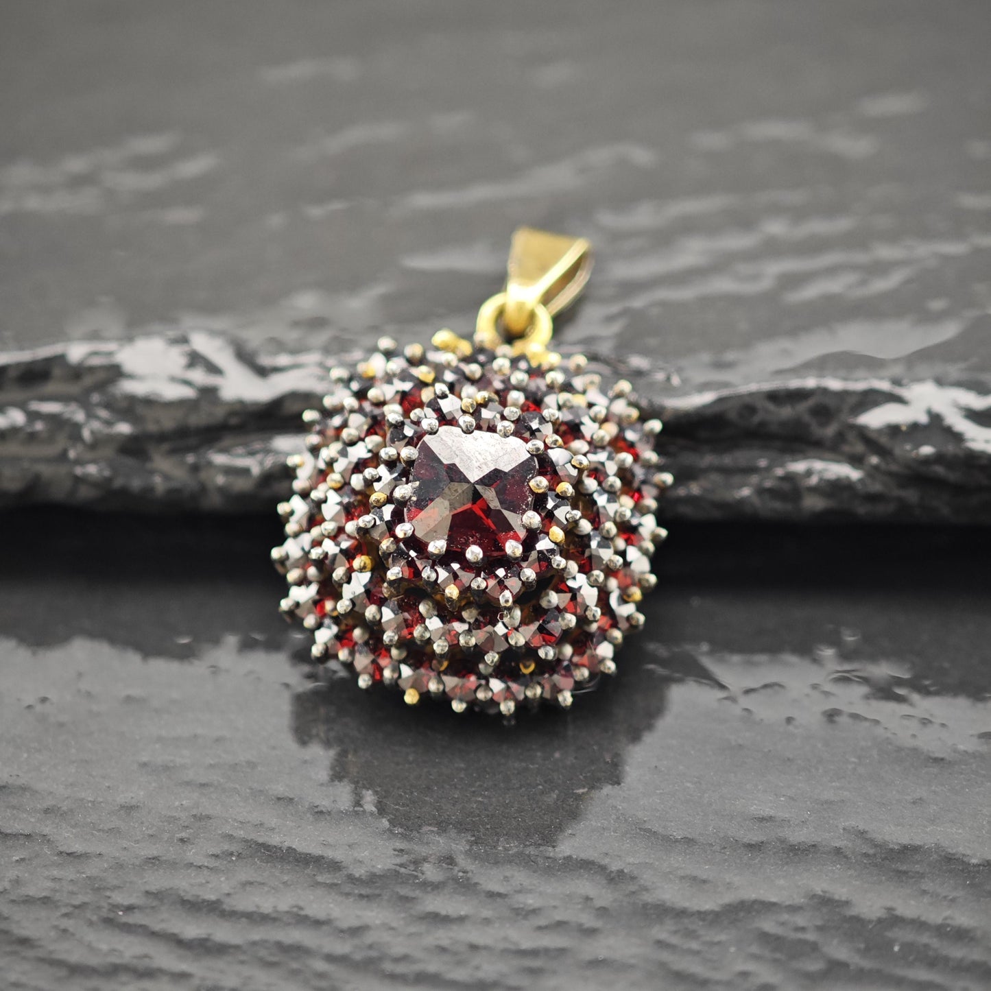 Squared Bohemian Red Garnet Pendant Sterling Silver