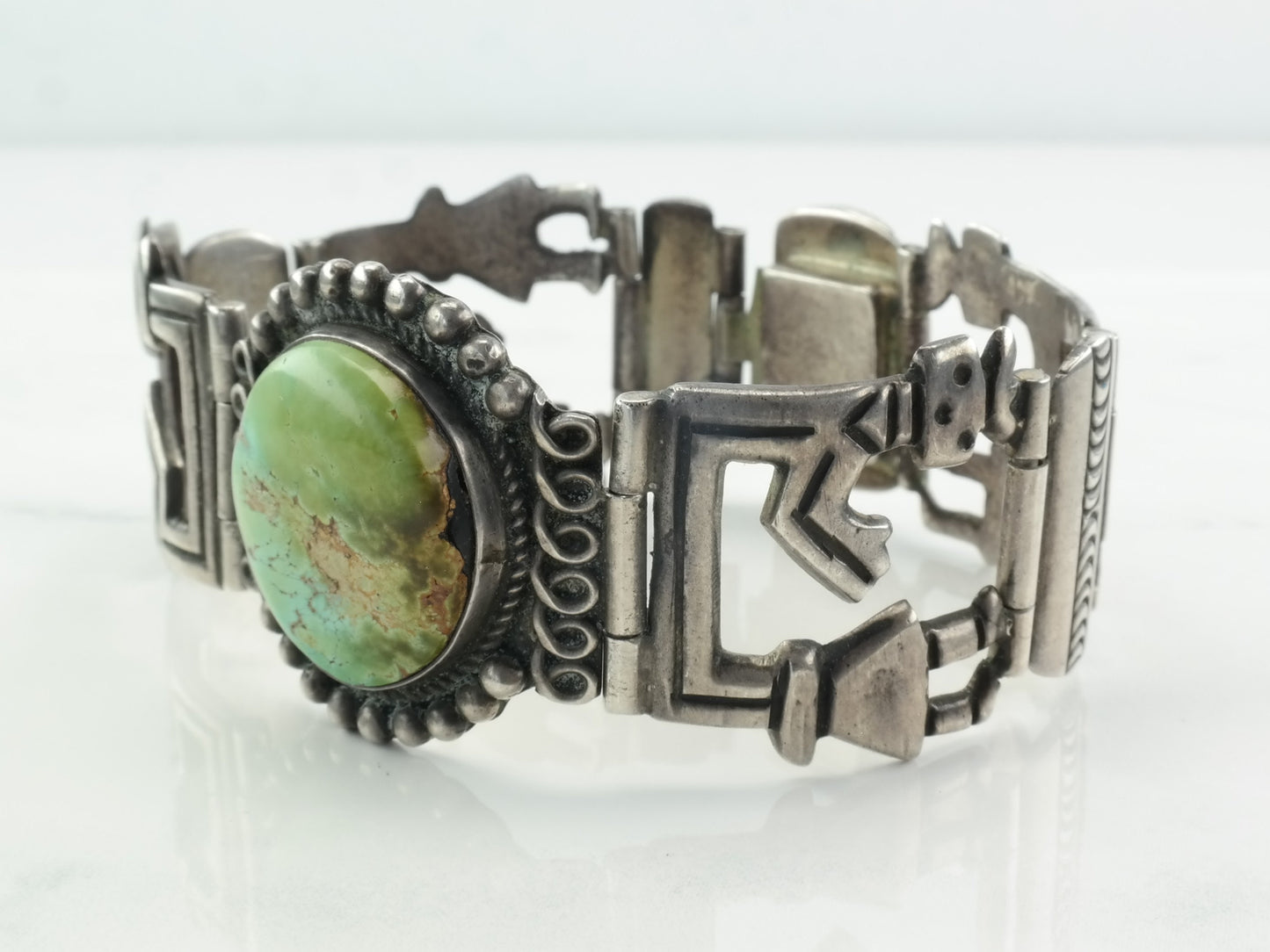 Native American Sterling Silver Line Bracelet Turquoise Figure