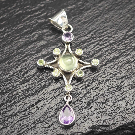 SLG Amethyst, Peridot Cross Pendant Sterling Silver P2723