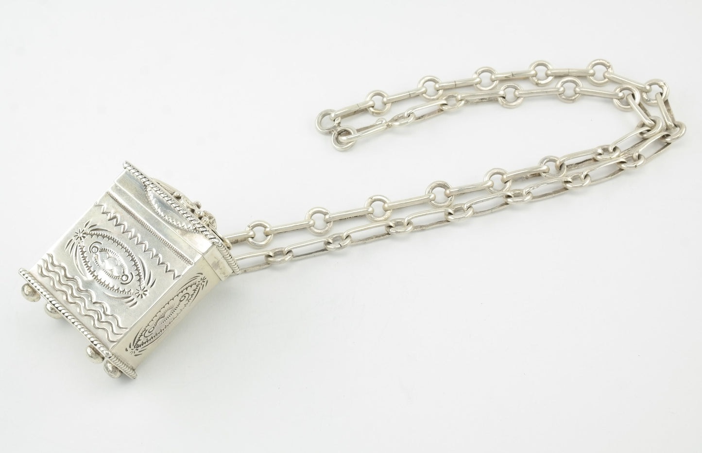 Vintage Ben Begay Trinket Box, Stamped Sterling Silver, Feather Necklace