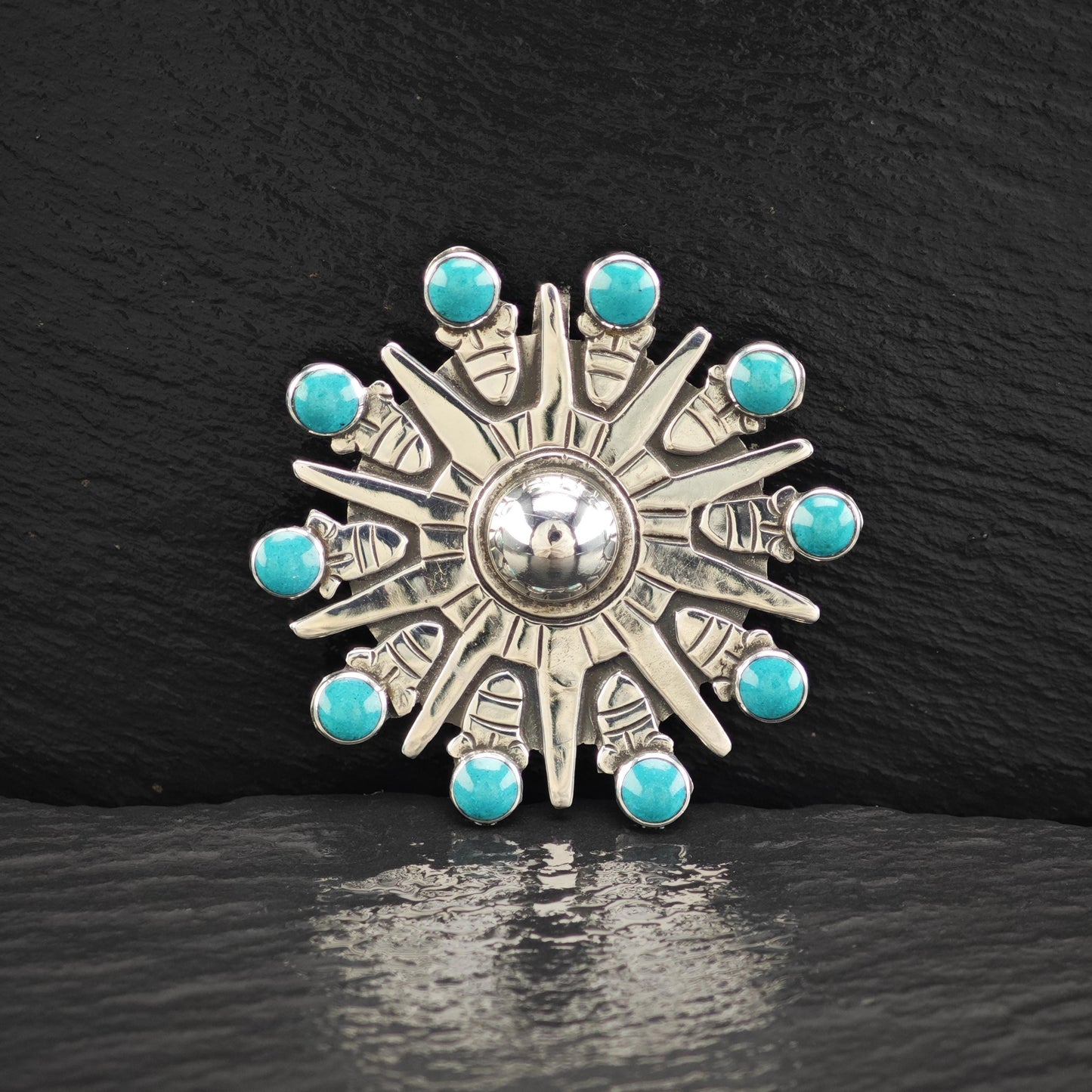 Cluster Blue Block Turquoise Brooch Pendant Spratling Style Sterling Silver