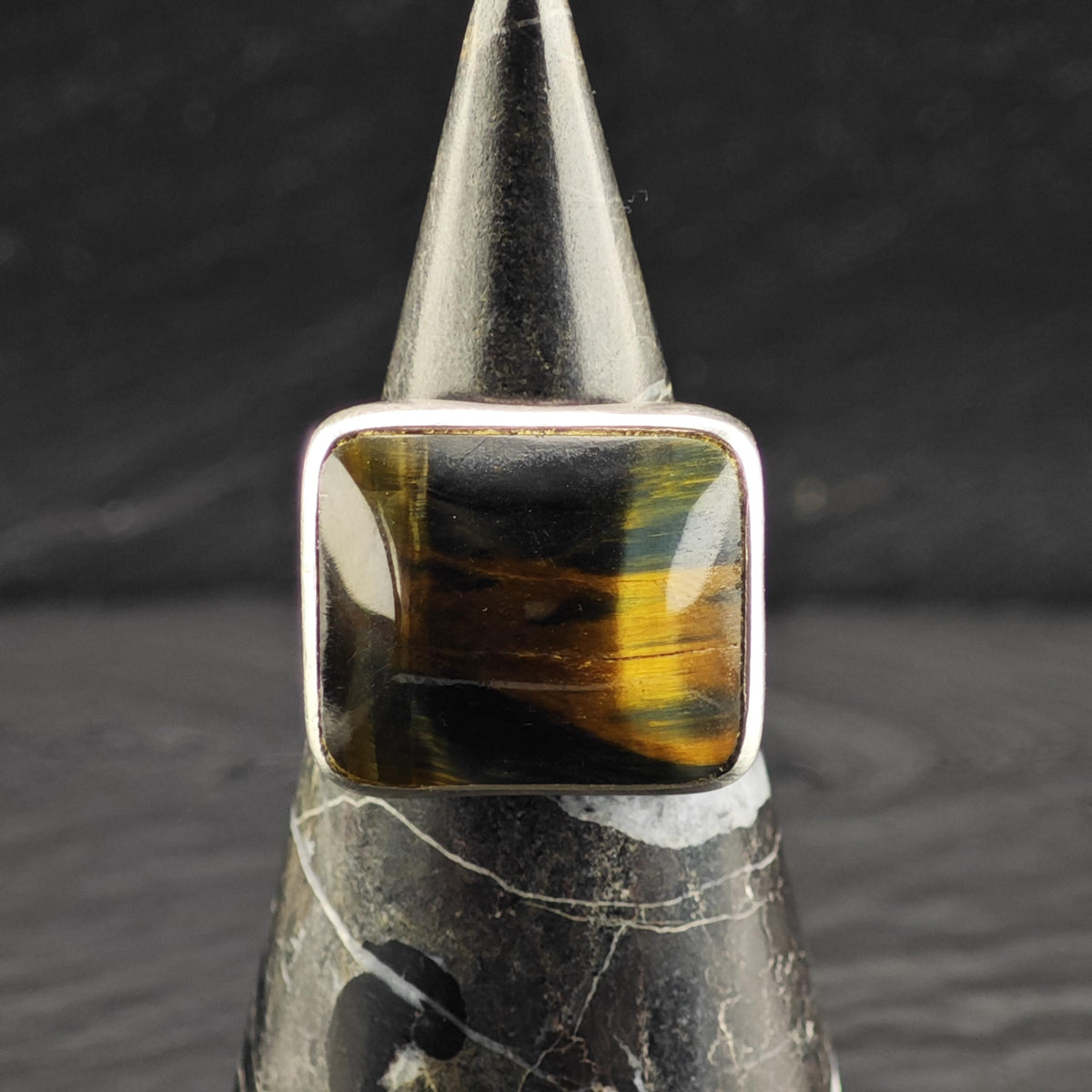 Square Tiger's Eye Sterling Silver Ring Sz 9 1/2 R6874