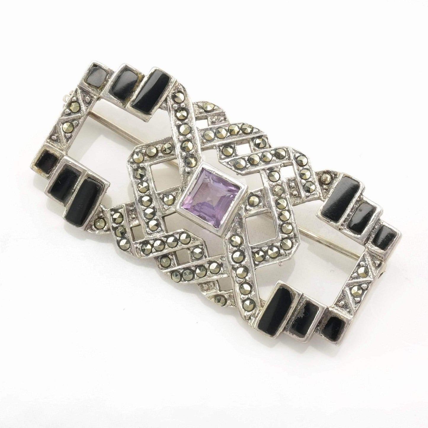 Art Deco Style Silver Brooch Sterling Marcasite