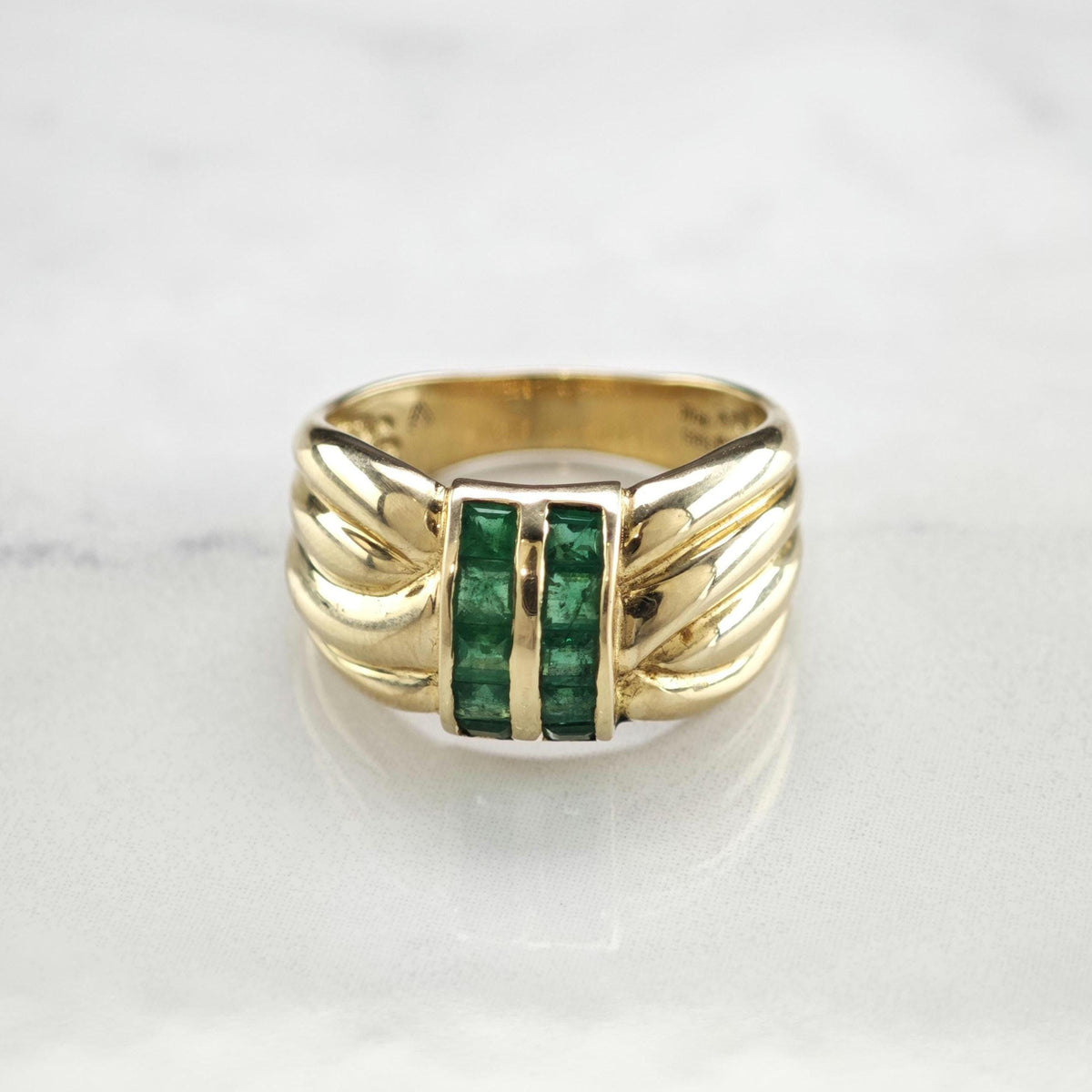Natural Emerald 14K Gold Woven Band Ring Sz 9 R6787