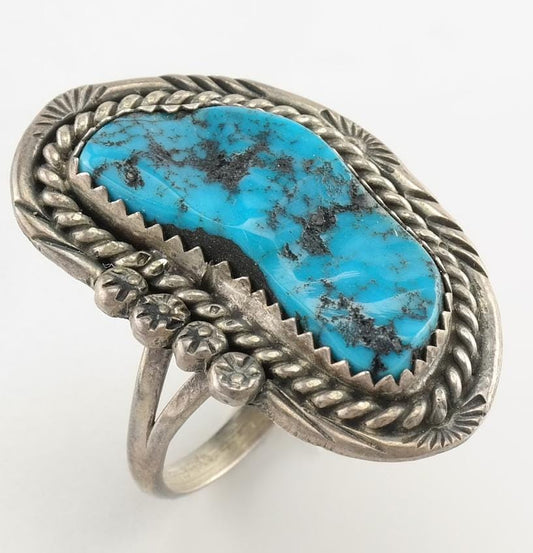 Native American Silver Ring Turquoise Sterling Kingman Size 6.5