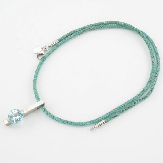 Modernist Sterling Silver Blue Topaz Blue Cord Necklace