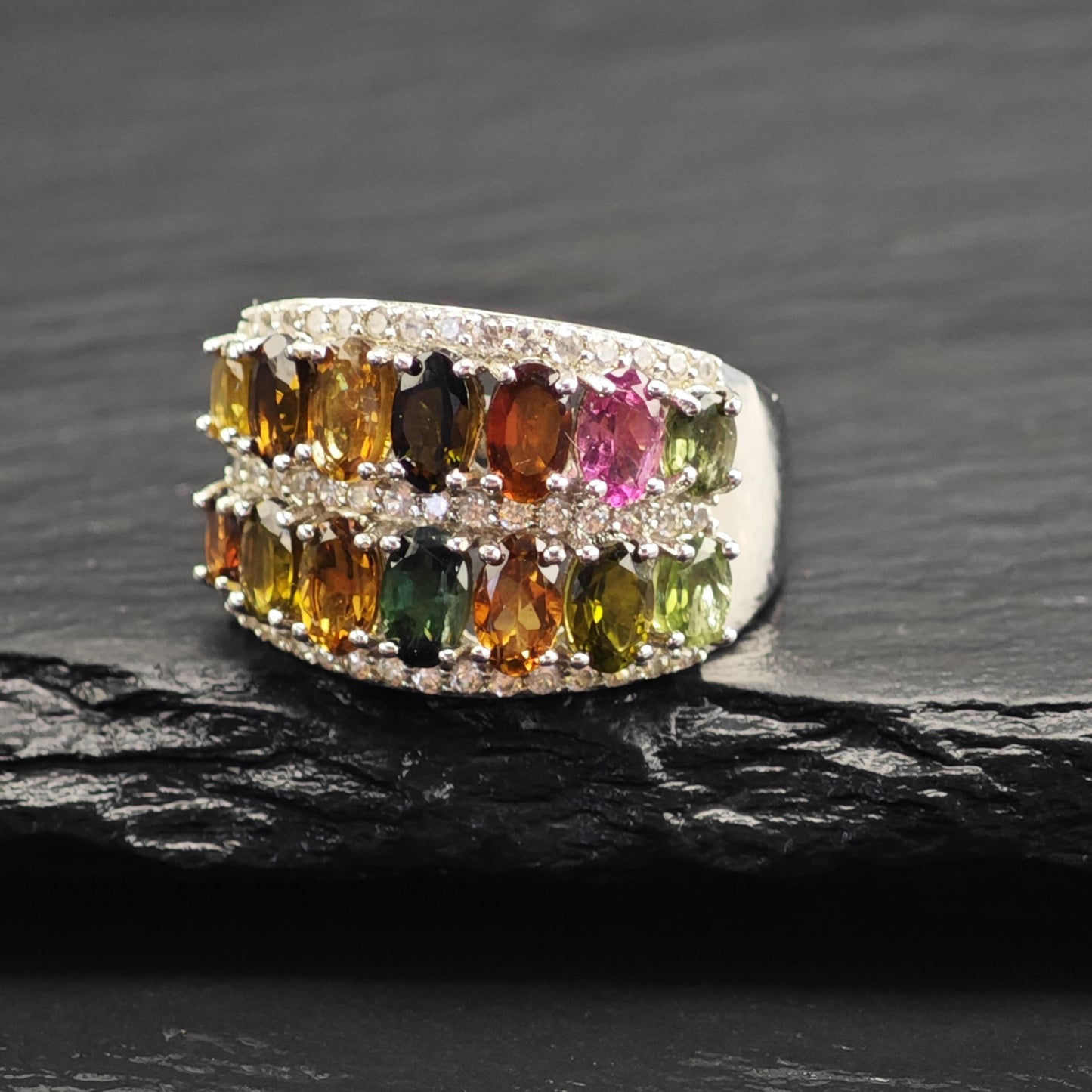 Tourmaline Band Sterling Silver Ring Sz 7 R6725