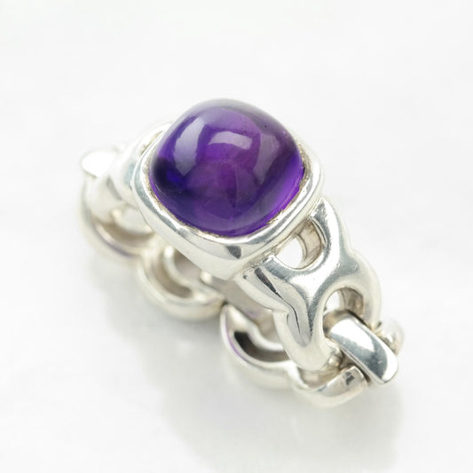 Angela Cummings Amethyst Sterling Silver Ring Flexible Chain Band Size 8 1/4