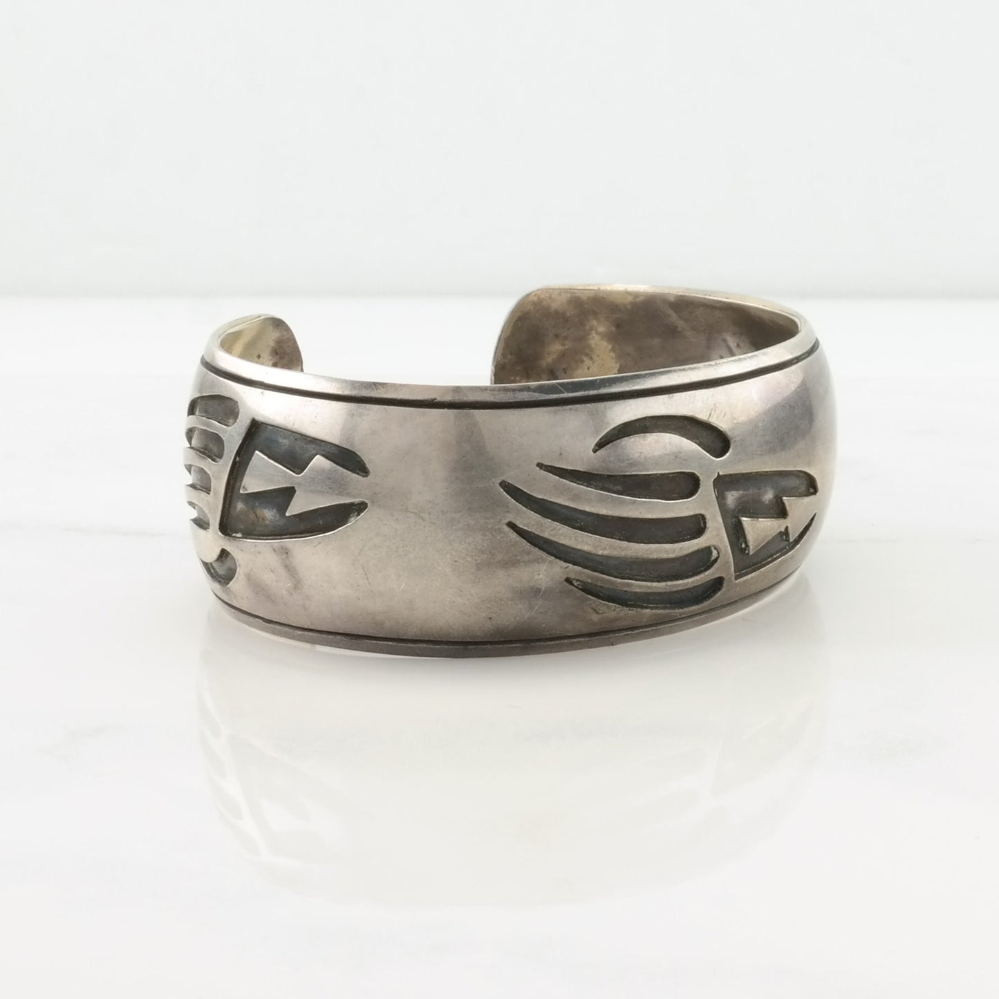 Native American Sterling Silver Cuff Bracelet Overlay Bear Claw