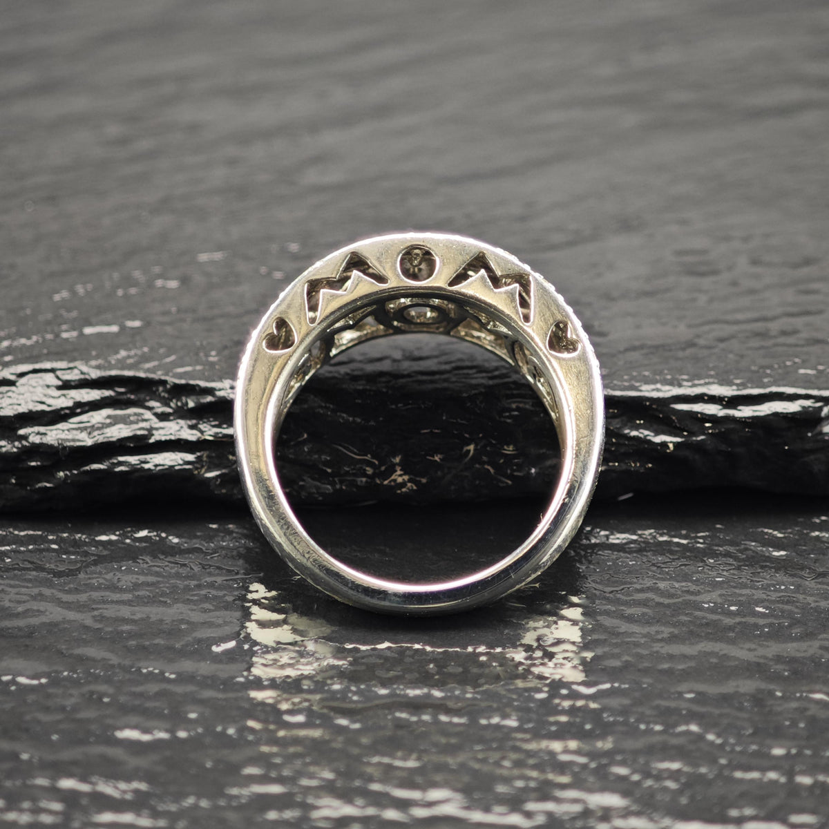 Diamond Mom Cut Out Band Sterling Silver Ring Sz 7R6845