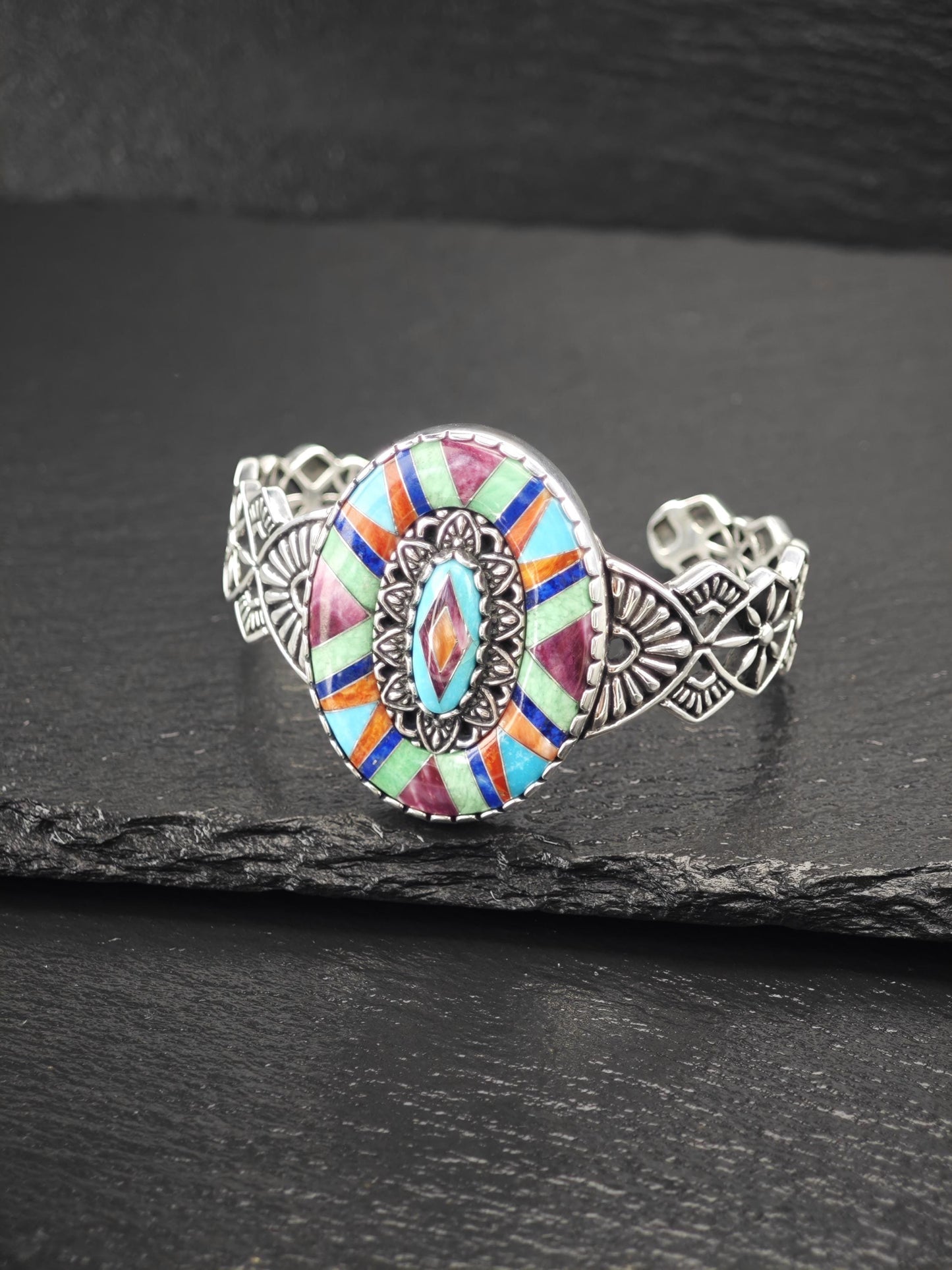 Carolyn Pollack Turquoise, Gem Inlay Cuff Bracelet Sterling Silver