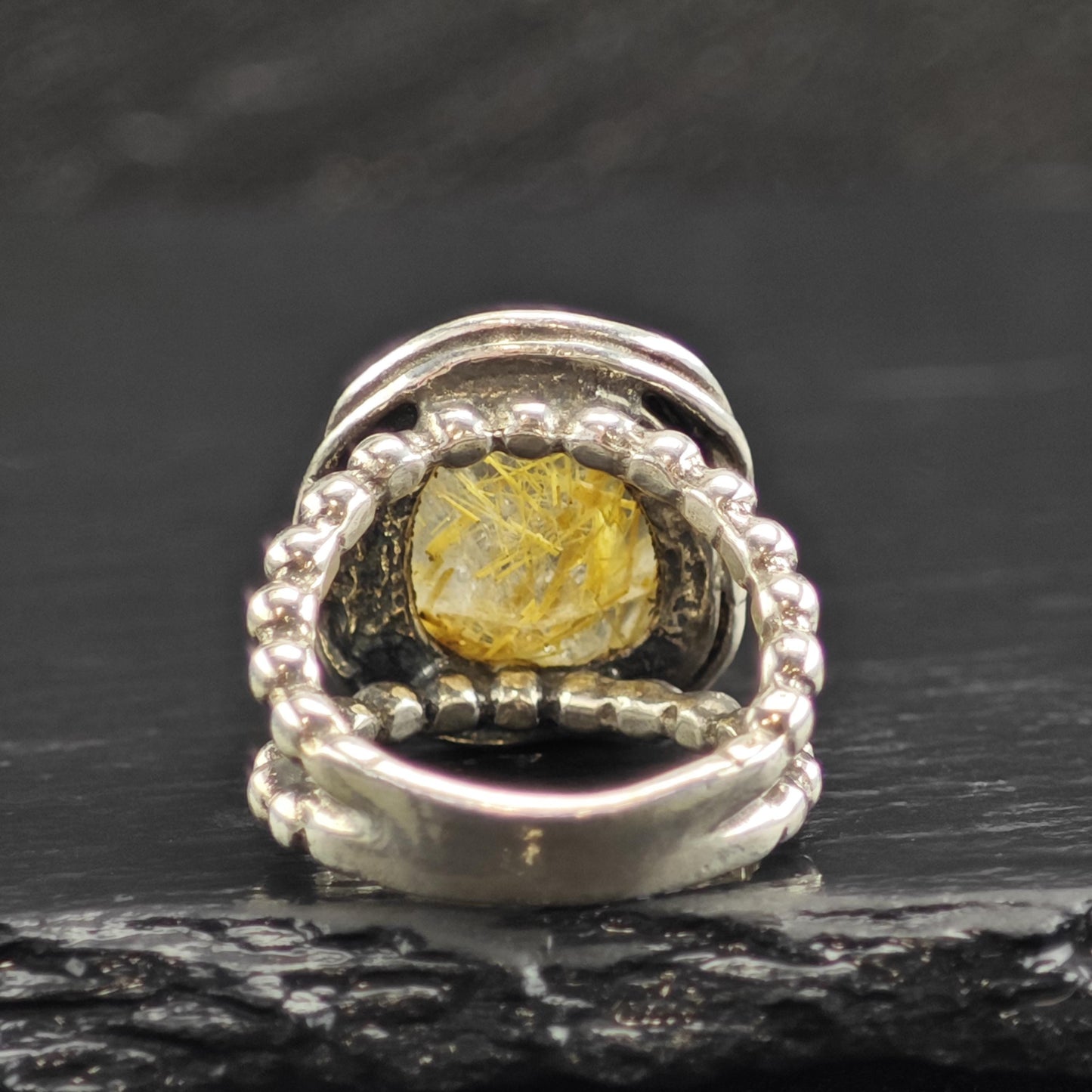 Israel Rutile Quartz Swirl Bezel Sterling Silver Ring Sz 6 R6596