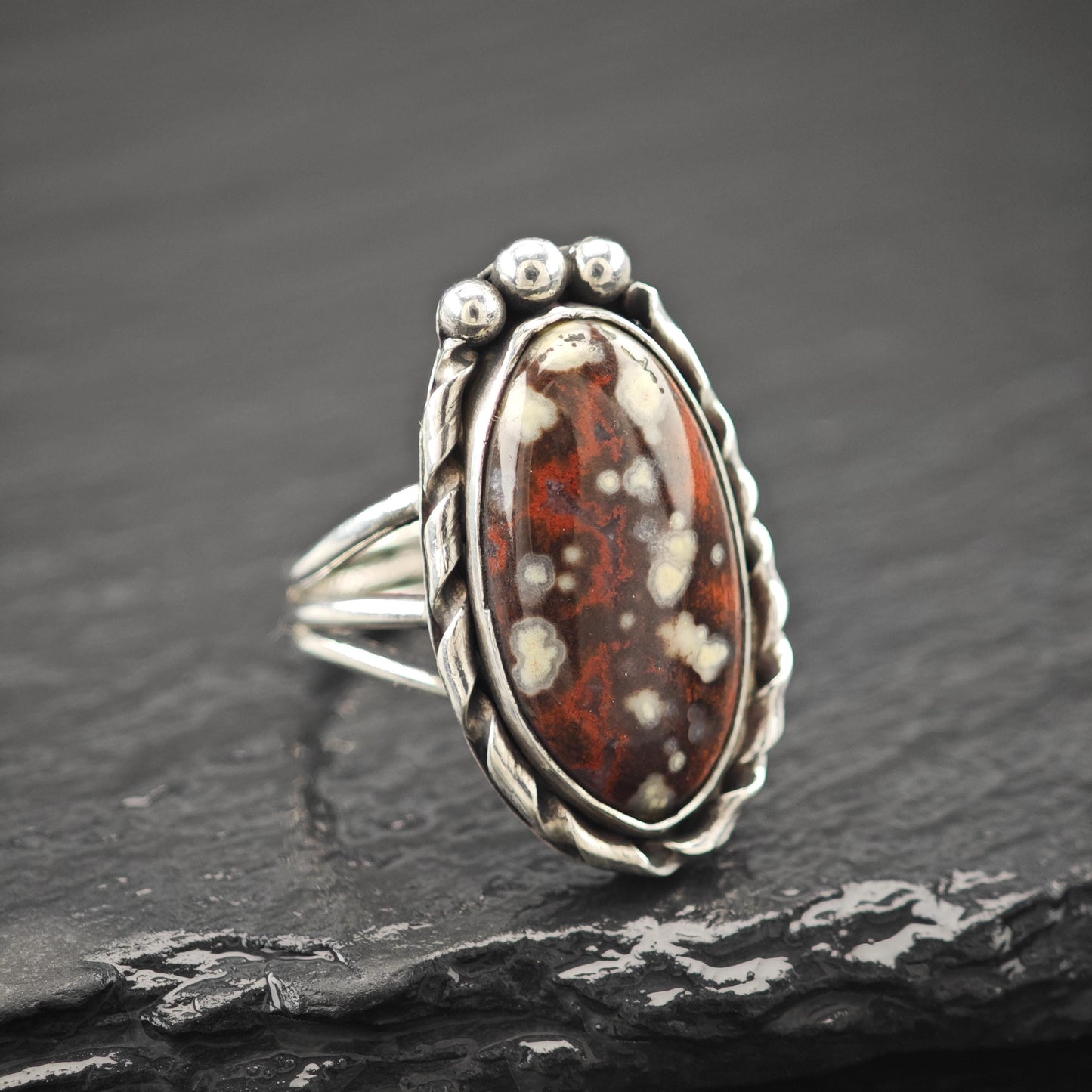 Vintage Sterling Silver Ring, Unique Gemstone Size 5 1/4