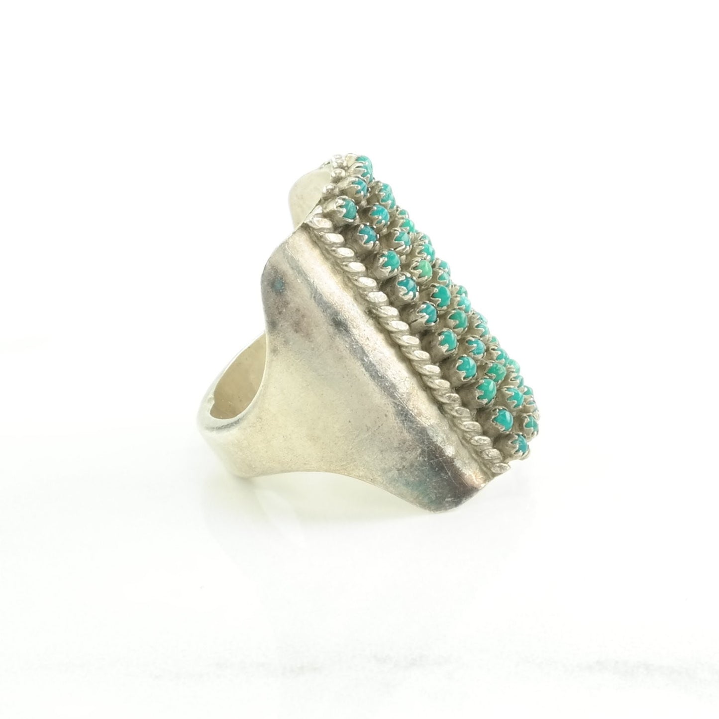 Zuni Silver Ring Turquoise 5 Row Sterling Blue Size 8 1/2