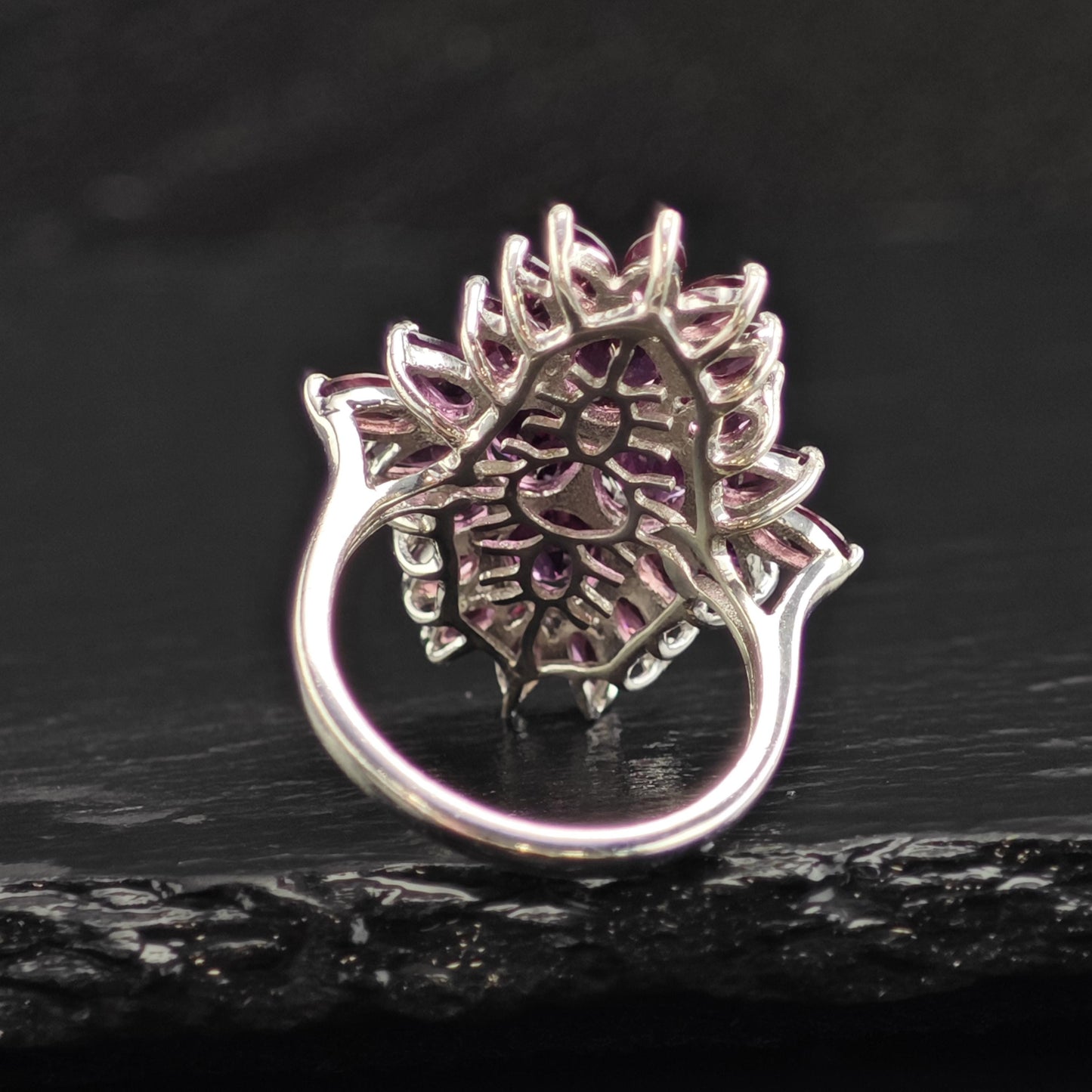 Garnet Cluster Sterling Silver Ring Sz 8 1/4 R6590