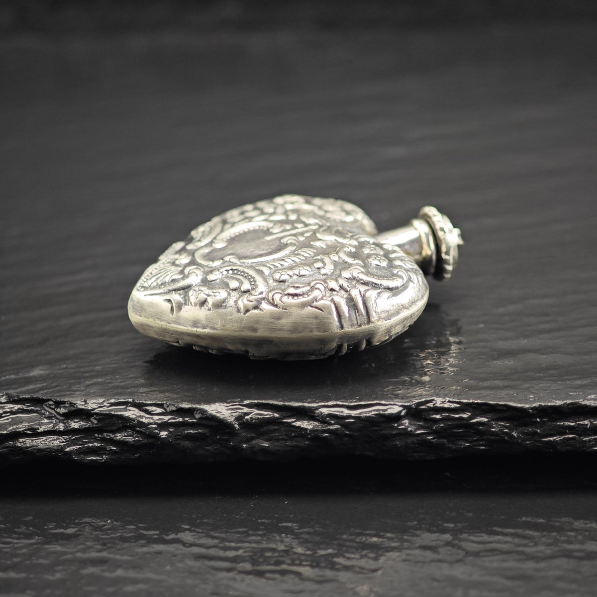 Art Nouveau Repousse Heart Shaped Sterling Silver Posion Bottle MISC0405