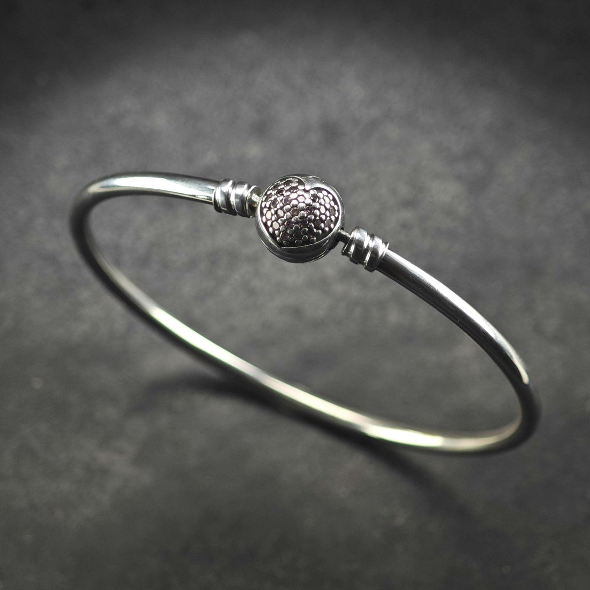 Vintage Pandora Pink Pave Heart Bangle Sterling Silver Sz 7 1/4" BR3179