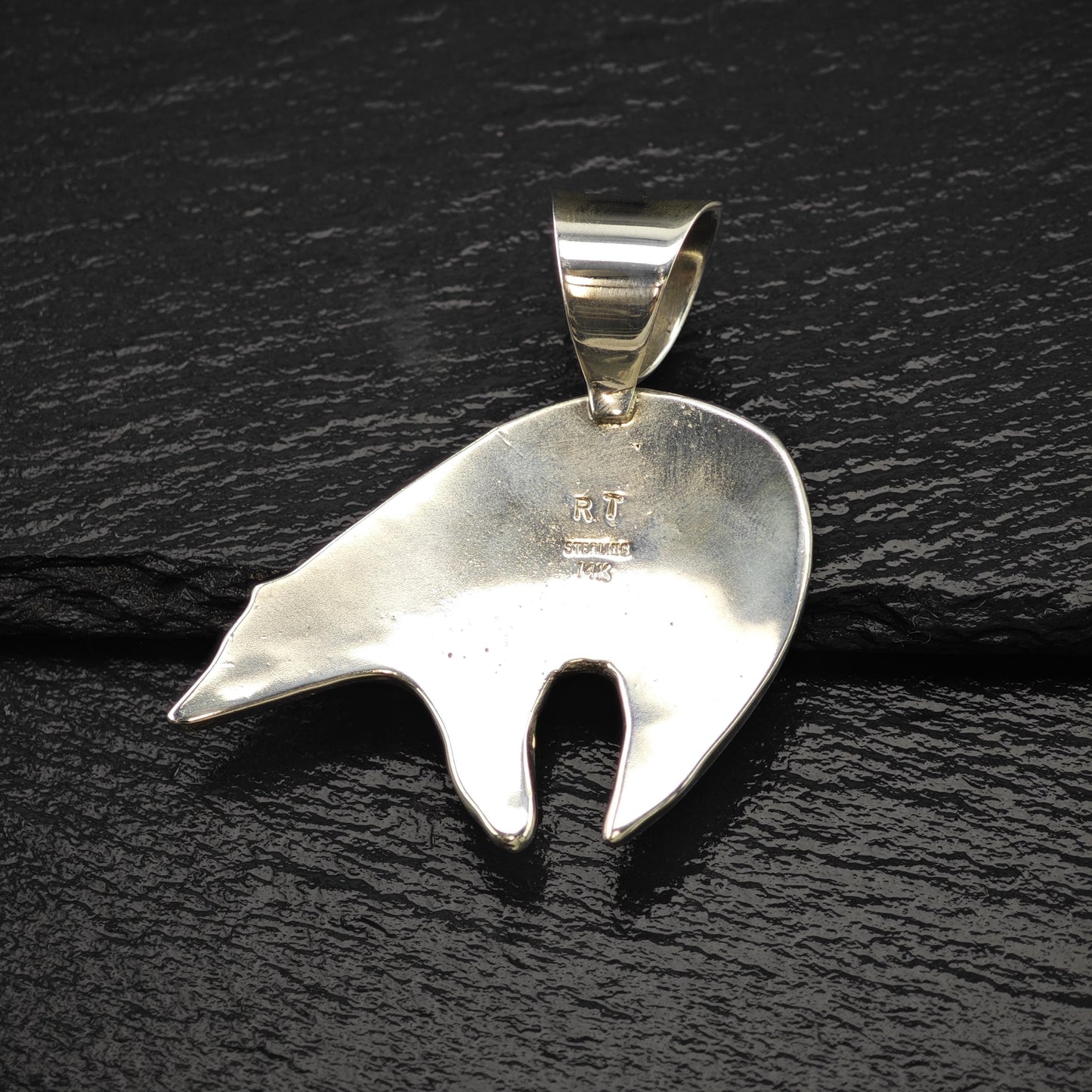 Native American Bear 14K Gold Accent Pendant Sterling Silver P2833