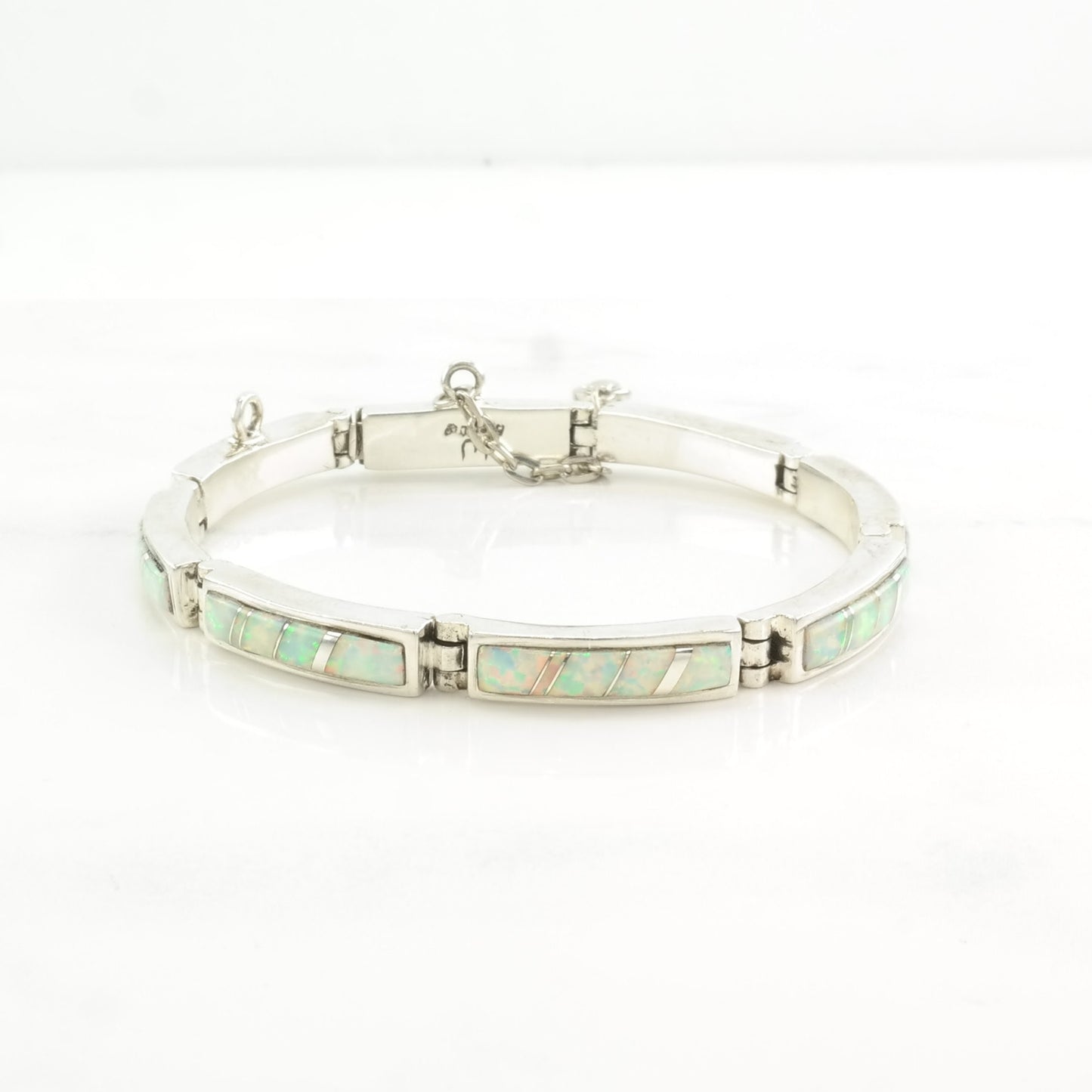 Vintage Native American Sterling Silver Line Bracelet Lab Opal