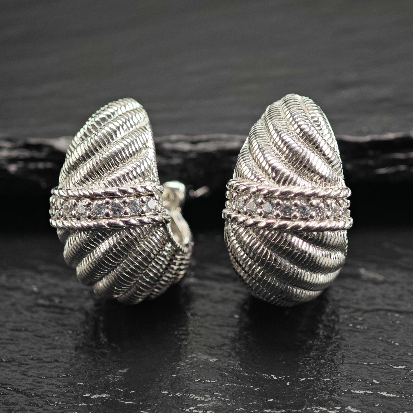 Judith Ripka Scalloped CZ Sterling Silver Clip On Earrings ER3165