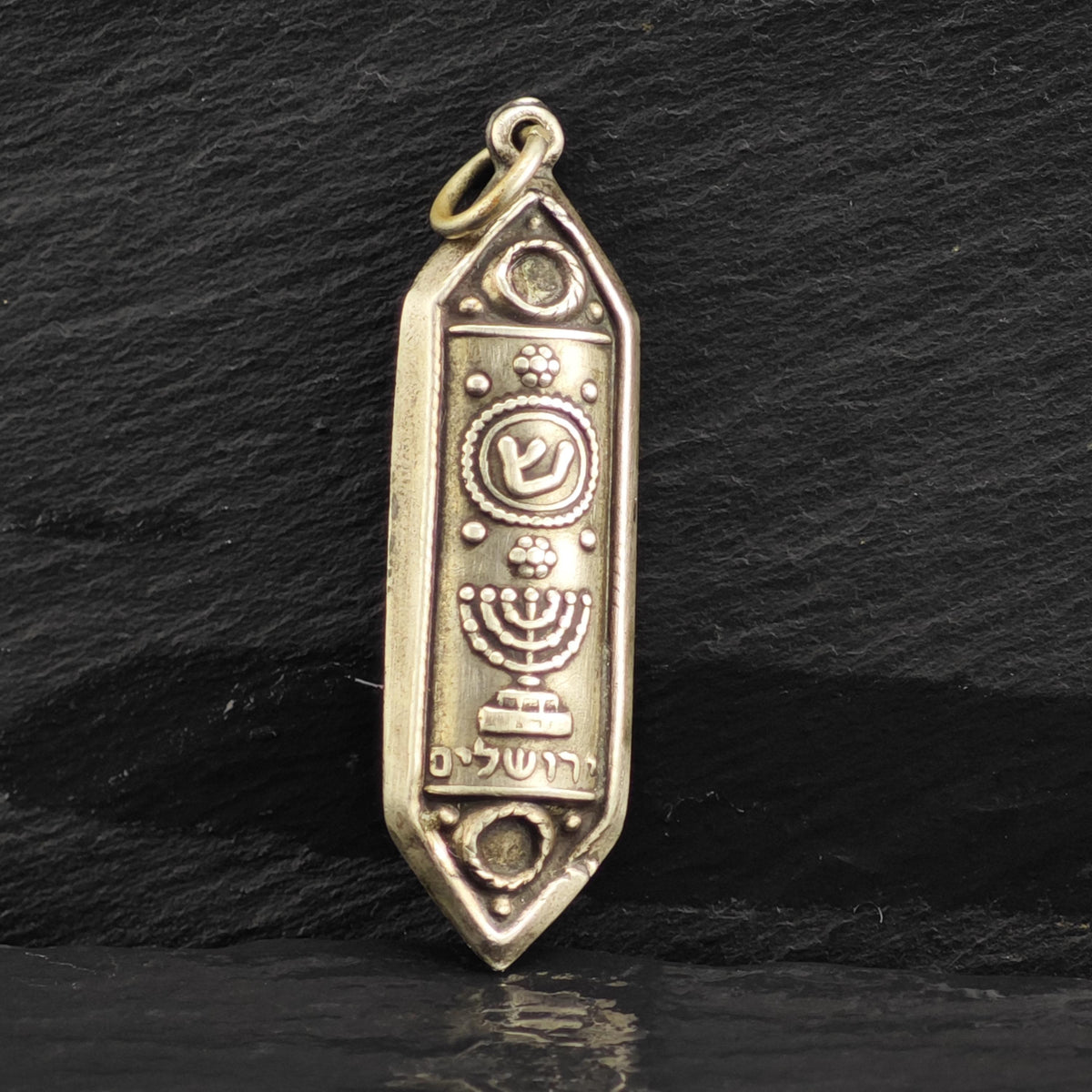 Jewish Mezuzah Menorah 800 Silver Pendant P3116
