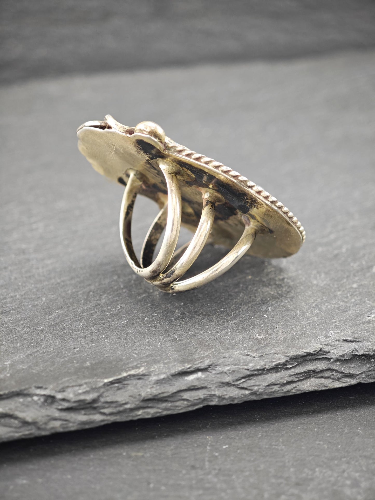 Large Native American Turquoise Ring Sterling Silver by Al Charly