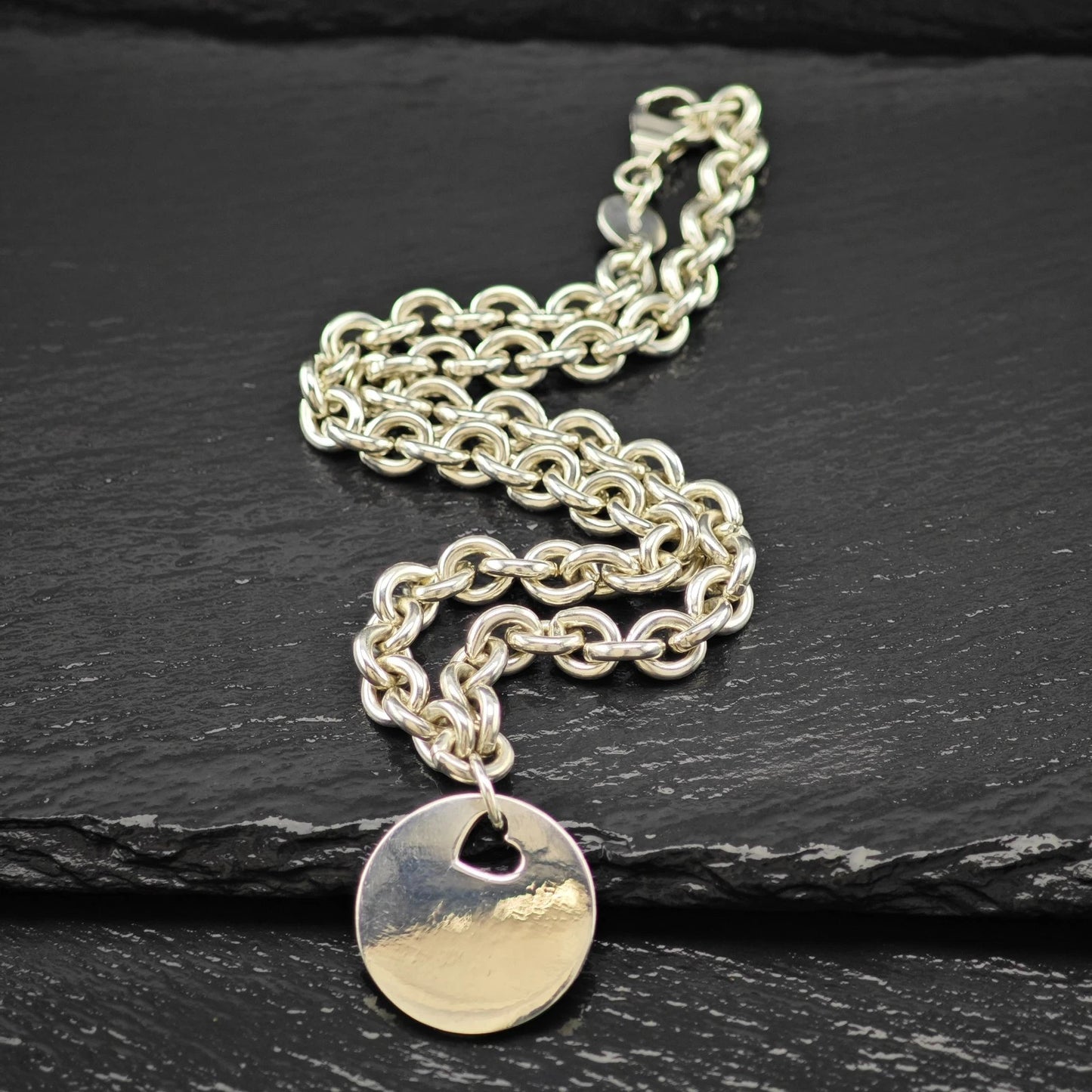 Movado Heart Shape Sterling Silver 8mm Curb Link Necklace 16" N2661