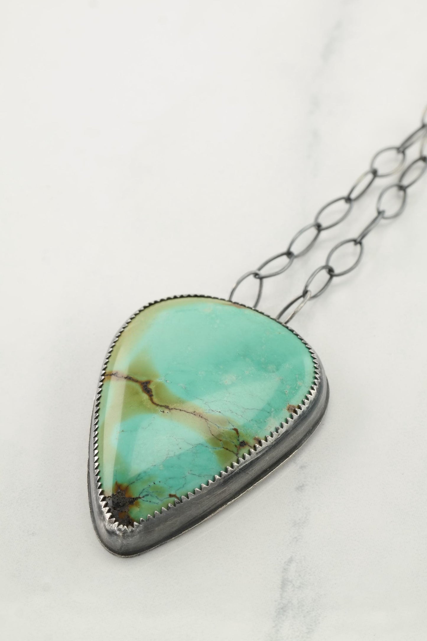 Sterling Silver & Turquoise Pendant Necklace | Southwestern Jewelry | Teardrop Turquoise | Oxidized Silver