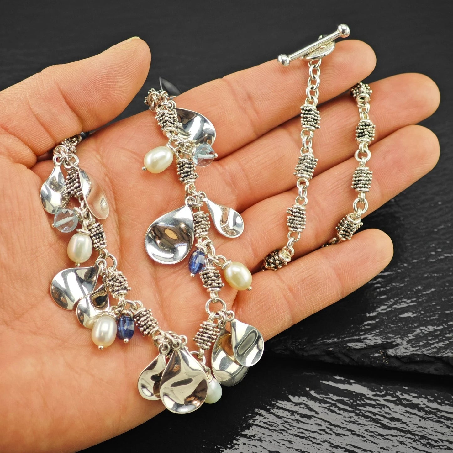 Vintage Michael Dawkins Sterling Silver Pearl Topaz Necklace 20" N2647