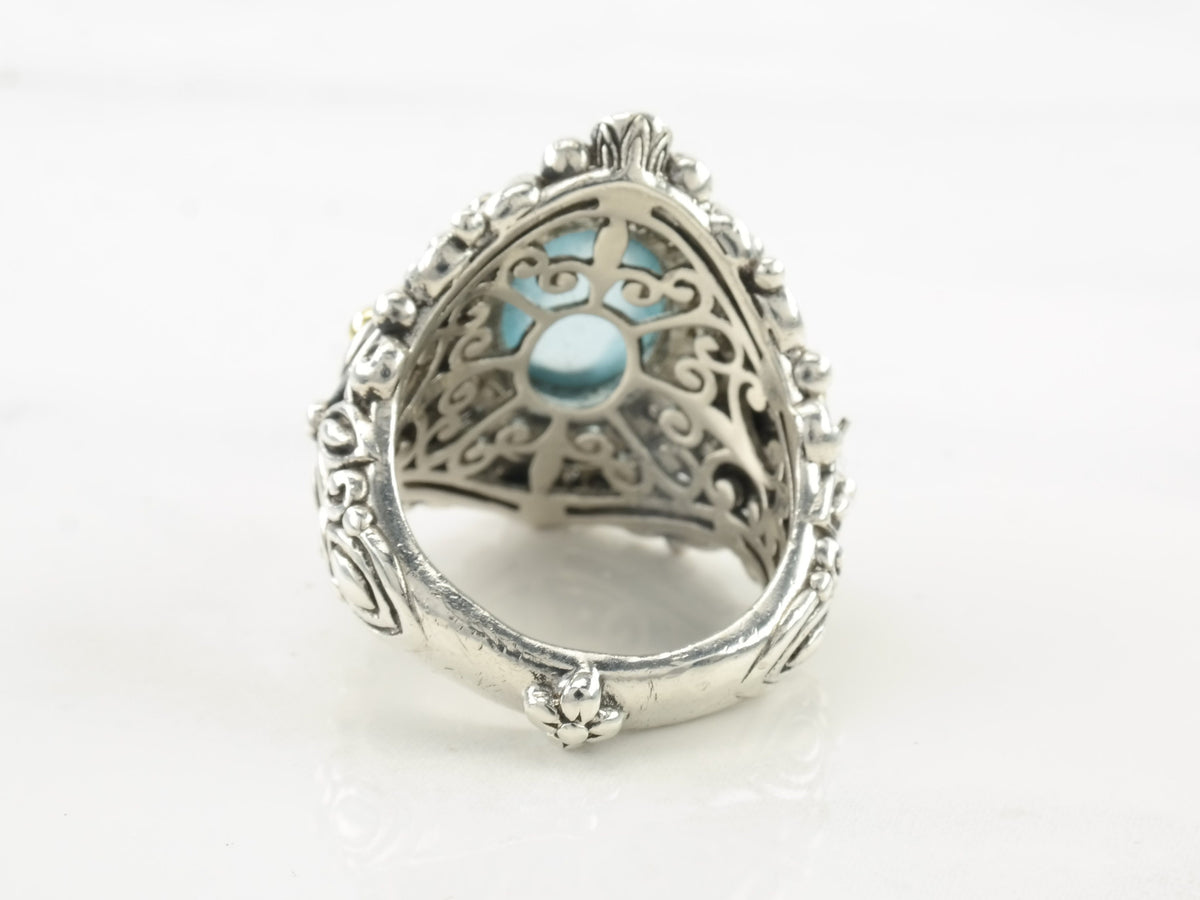 Vintage Barbara Bixby Silver Ring Topaz 18K Gold Sterling Size 7