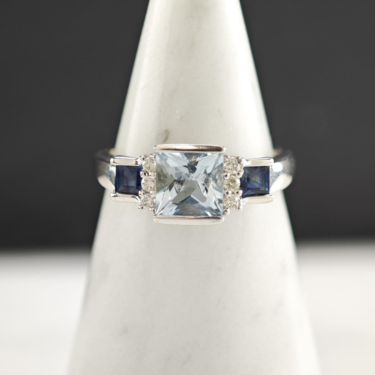 Aquamarine Topaz Diamond 14K White Gold Ring Sz 6 R6805