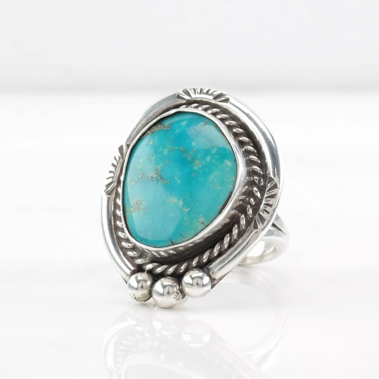 Native American Sterling Silver Ring, Turquoise Blue Size 7 1/4